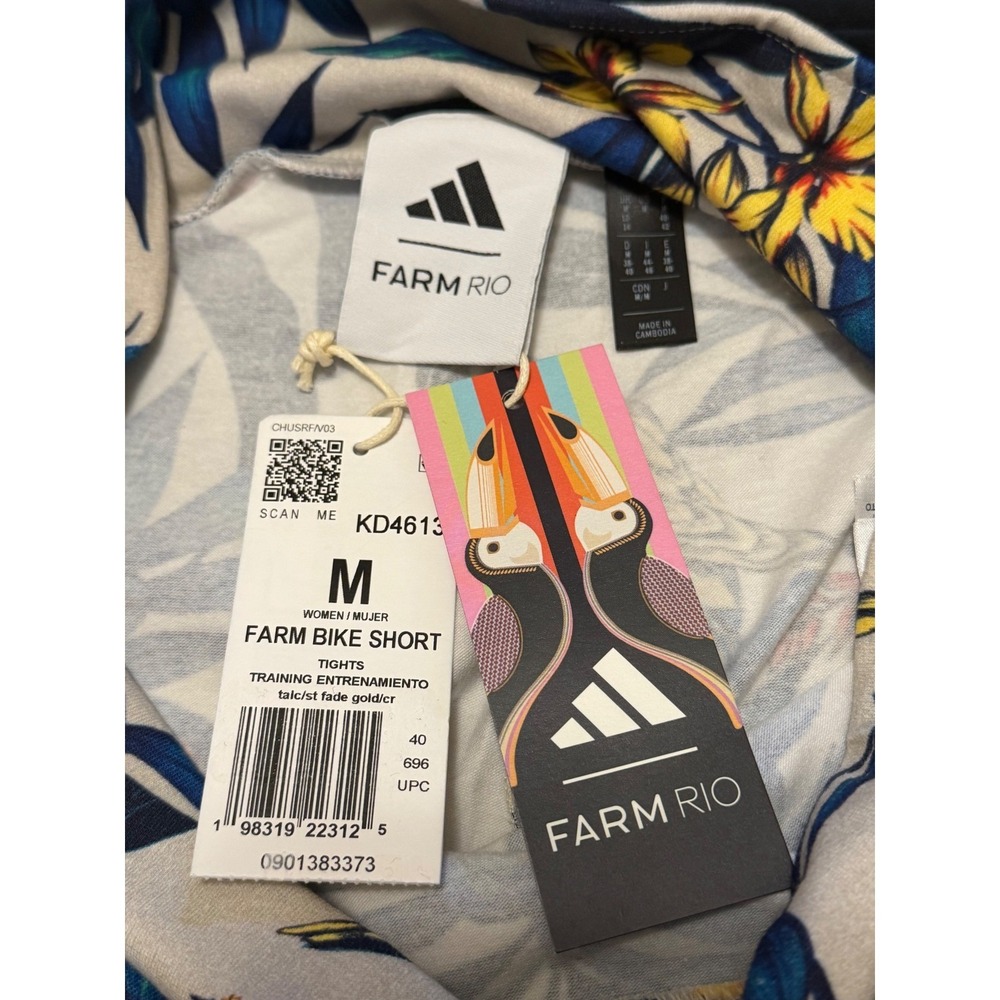 Adidas x Farm Rio Women Tropical Bird Print Bike Shorts Talc Gold KD4613 Size M - Picture 4 of 5
